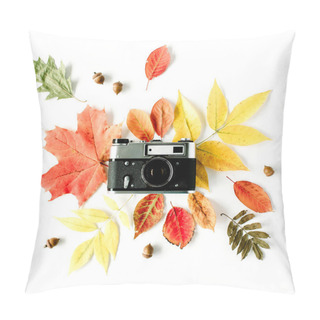 Personality  Vintage Retro Camera And Autumn Fall Floral Frame Pillow Covers