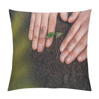 Personality  Partial View Of Man Planting Young Plant In Ground, Earth Day Concept Pillow Covers