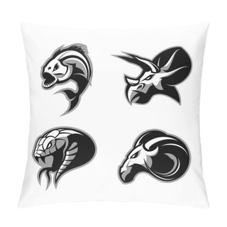 Personality  Furious Piranha, Ram, Snake And Dinosaur Head Sport Vector Logo Concept Set Isolated On White Background.  Pillow Covers