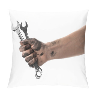 Personality  Auto Mechanic Holding Wrenches Isolated On White, Closeup Pillow Covers