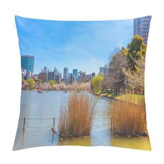 Personality  Dried Susuki Grass In Front Of Shinobazu Pond Of Kaneiji Temple Surrounded By Cherry Blossoms Where Couples Enjoying Duck-shaped Pedalos With Buildings Of Ueno In Back. Pillow Covers