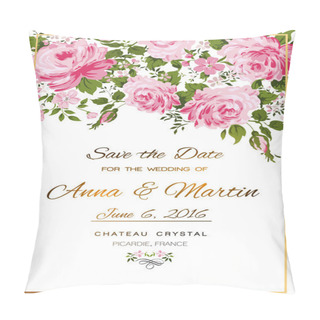Personality  Floral Vector Vintage Invitation With Pink Roses. Pillow Covers