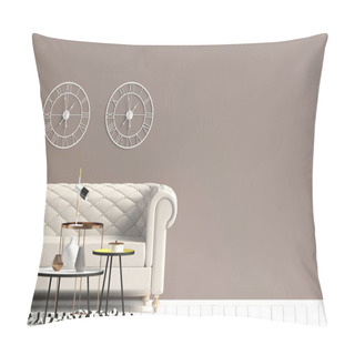 Personality  Modern Interior With Sofa. Wall Mock Up. 3d Illustration. Pillow Covers