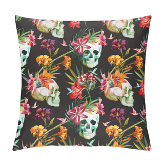 Personality  Beautiful Vector Pattern With Nice Watercolor Skull And Flowers Pillow Covers