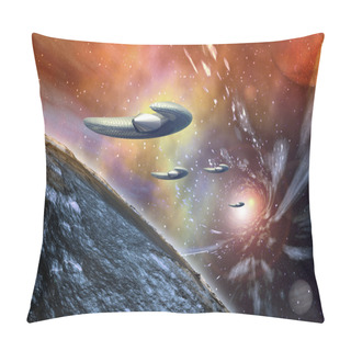 Personality  Alien Planet With Spaceships Pillow Covers