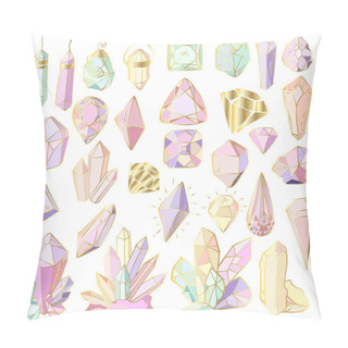 Personality  Set Of Hand Drawn Colorful Crystals On White Background Pillow Covers