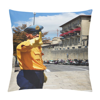 Personality  Police On The Streets Of San Marino, Europe Pillow Covers