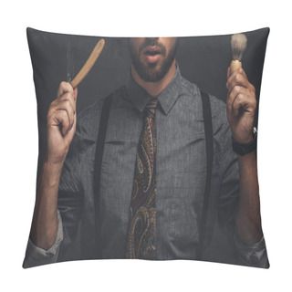 Personality  Man Holding Razor And Shaving Brush Pillow Covers