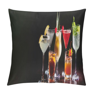 Personality  Set Of Zesty Cocktails With Fresh Decorations On Black Background, Concept, Banner Pillow Covers