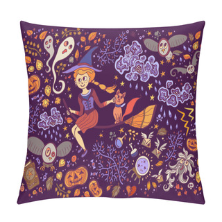 Personality  Set Of Halloween Elements. Beautiful Wallpaper With Cartoon Characters. Pillow Covers