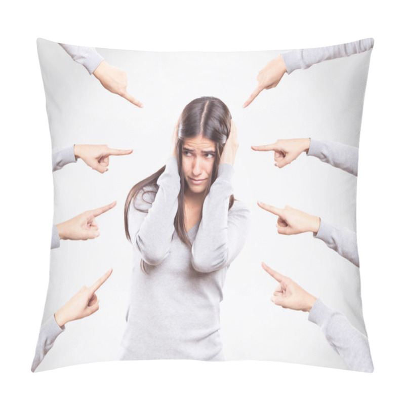 Personality  Worried Young Woman Being Accused Pillow Covers