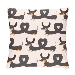 Personality  Dachshund Dogs In The Shape Of A Heart Seamless Pattern Background. Valentines Day. Vector Cartoon Doodle Illustration Pillow Covers