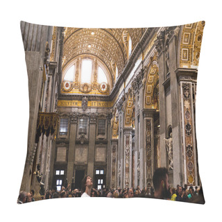 Personality  ROME, ITALY - JUNE 28, 2019: Crowd Of Tourists Walking And Looking Around In Vatican Museums Pillow Covers
