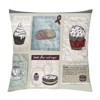 Personality  Coffee And Cake Set. Old Paper Label Vector Illustration. Vintage Style Pillow Covers