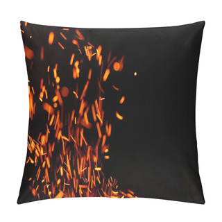 Personality  Firestorm Texture. Bokeh Lights On Black Background, Shot Of Flying Fire Sparks In The Air Pillow Covers