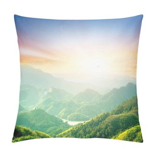 Personality  Forest On The Mountain Light Fall On Clearing On Mountains At Sunset Sky Background Pillow Covers