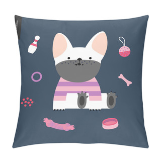 Personality  Cartoon French Bulldog. Vector Illustration Pillow Covers