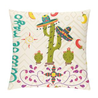 Personality  Vector Illustration Of A Mexican Theme Cinco De Mayo In The Style Of A Cactus Wearing A Sombrero On It For Decoration And Design Pillow Covers