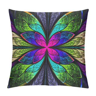 Personality  Symmetrical Multicolor Fractal Flower In Stained Glass Style. Pillow Covers