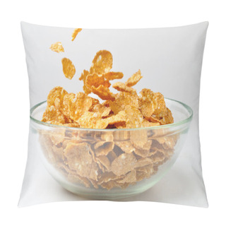 Personality  Closeup Of A Bowl With Pouring Cereal Flakes Pillow Covers