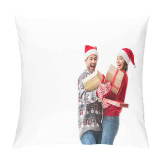 Personality  Young Couple Holding Christmas Gifts  Pillow Covers