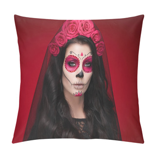 Personality  Portrait Of A Woman With Makeup Sugar Skull Pillow Covers