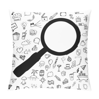 Personality  Magnifier With Set Of Doodle Icons Pillow Covers