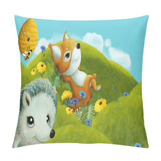 Personality  Cartoon Scene With Forest Animal On The Meadow Having Fun - Illustration For Children Pillow Covers