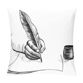 Personality  Hand Writing With A Quill Pen. Ink Black And White Drawing Pillow Covers