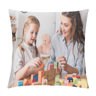 Personality  Happy Mother Playing Blocks With Adorable Little Child Pillow Covers