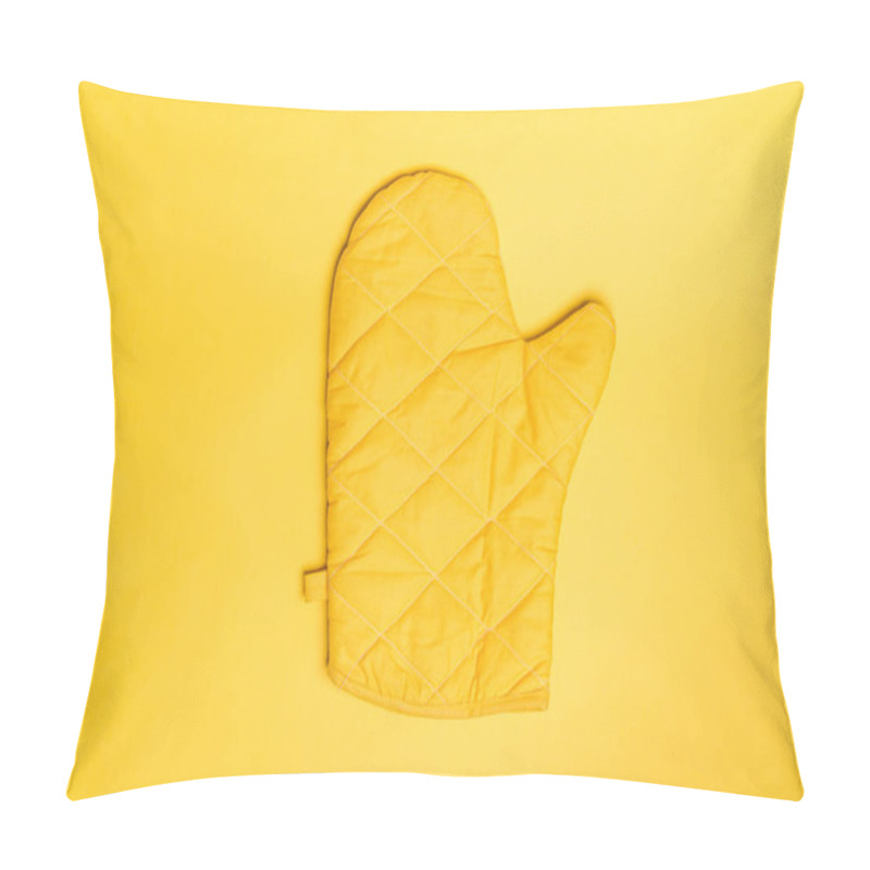 Personality  Top View Of Yellow Oven Gloves On Yellow Color Background. Mockup For Food Banner And Kitchen Protection Equipment. Pillow Covers