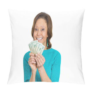 Personality  Successful Senior Woman Pensioner Holding Money Pillow Covers