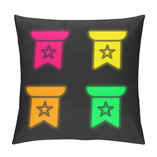 Personality  Alarm Clock Hand Drawn Outline Four Color Glowing Neon Vector Icon Pillow Covers