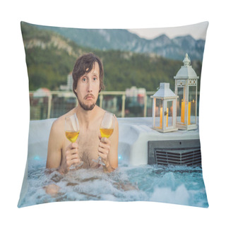Personality  Portrait Embarrassed Man Relaxing At Hot Tub To Whom The Woman Did Not Come On A Date. February 14 Concept. St. Valentines Day Pillow Covers
