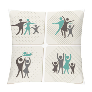 Personality  Happy Family Icons Set In Vintage Style Pillow Covers