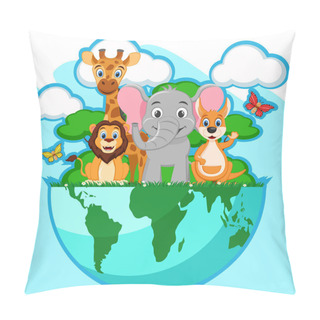 Personality  Planet Earth With Wild Animals. World Environment Day. Pillow Covers