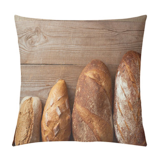 Personality  Top View Of Fresh Homemade Loaves Of Bread On Wooden Rustic Table Pillow Covers