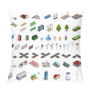Personality  City Map Constructor Isometric Elements Collection  Pillow Covers