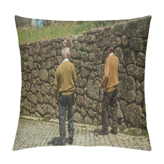 Personality  Old People Walking Down The Alley On Slope Next To Stone Wall Pillow Covers