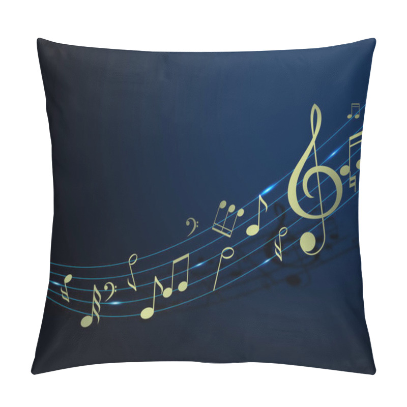 Personality  Staff with music notes and other musical symbols on dark blue background pillow covers