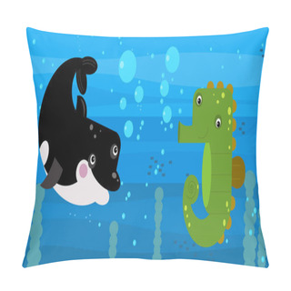 Personality  Happy Cartoon Underwater Scene With Swimming Coral Reef Fishes Illustration Pillow Covers