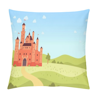 Personality  Natural Landscape With Medieval Castle And Copyspace Flat Cartoon Style Pillow Covers