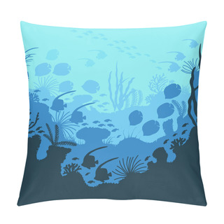 Personality  Cartoon Underwater Blue Ocean Background Scene Concept. Vector Pillow Covers