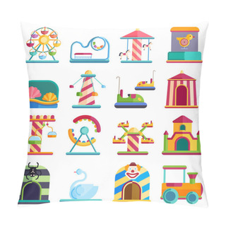 Personality  Flat Design Conceptual City Elements With Carousels Amusement Park Vector Illustration. Pillow Covers