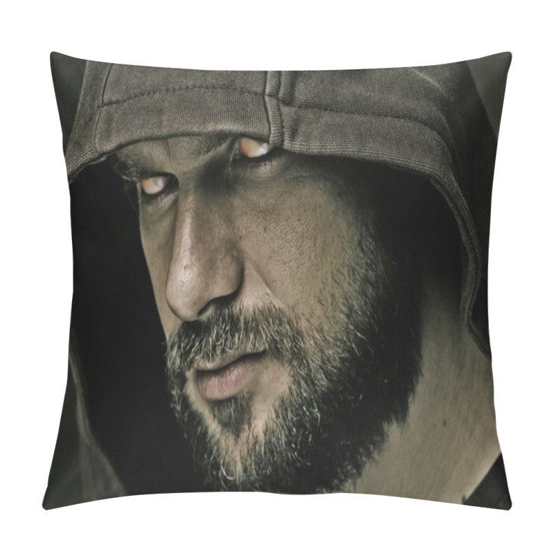 Personality   Threatening Man With Beard Wearing A Hood Pillow Covers