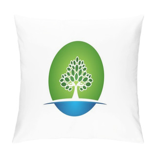 Personality  Natural Hand Tree Logo Circle Wellness Yoga Icon Health Symbol Design Vector Pillow Covers