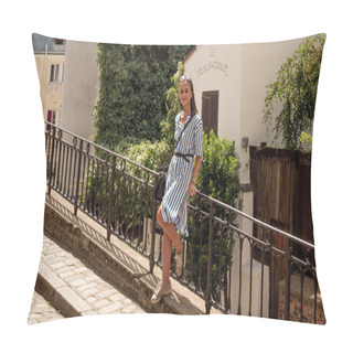 Personality  French Woman Relaxes On Montmartre Hill In Paris - CITY OF PARIS, FRANCE - JULY 29, 2019 Pillow Covers