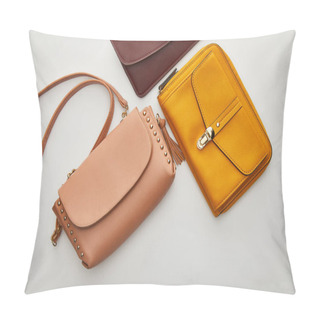 Personality  Top View Of Stylish Bags Isolated On Grey  Pillow Covers
