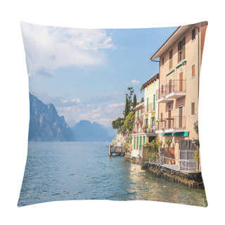 Personality  Idyllic  Lago Di Garda Int He Evening. Colorful Cute Italian Houses, Mountains And Cloudy Sky Pillow Covers