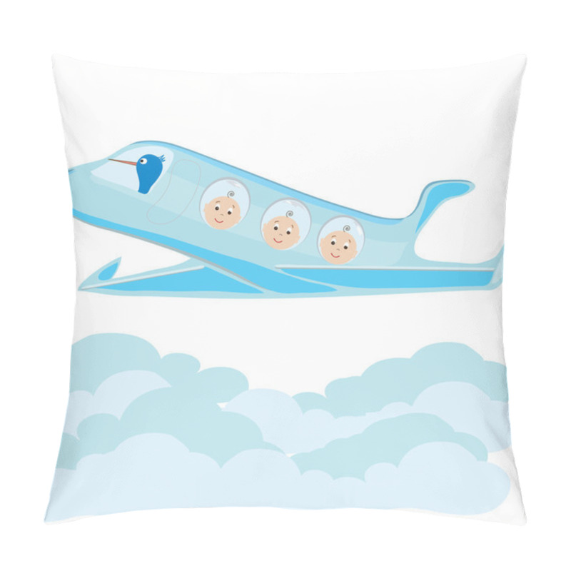 Personality  Stork carries on a plane triplets baby boys pillow covers